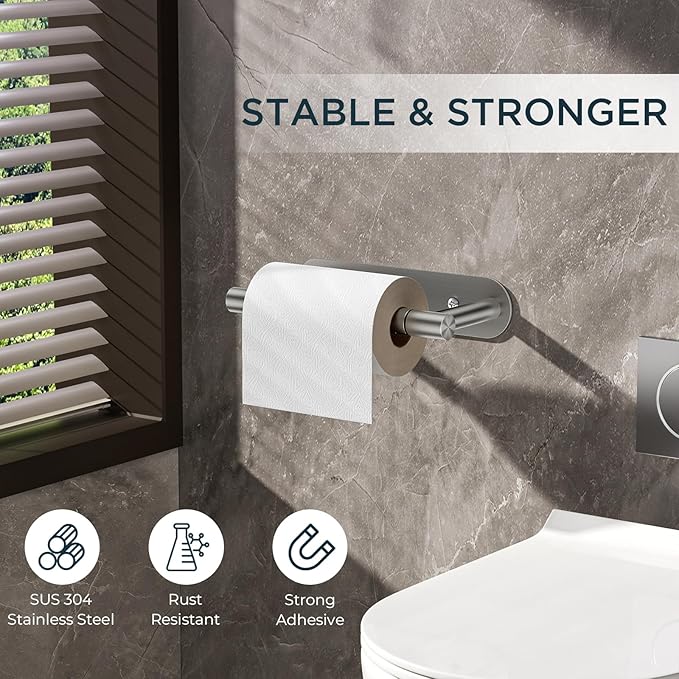 FORIOUS Toilet Paper Holder, Adhesive or Screw Wall Mount Pivoting Tissue Roll Holder for Bathroom, Stainless Steel Rustproof Self Adhesive Toilet Paper Roll Holder no Drilling, Brushed Nickel