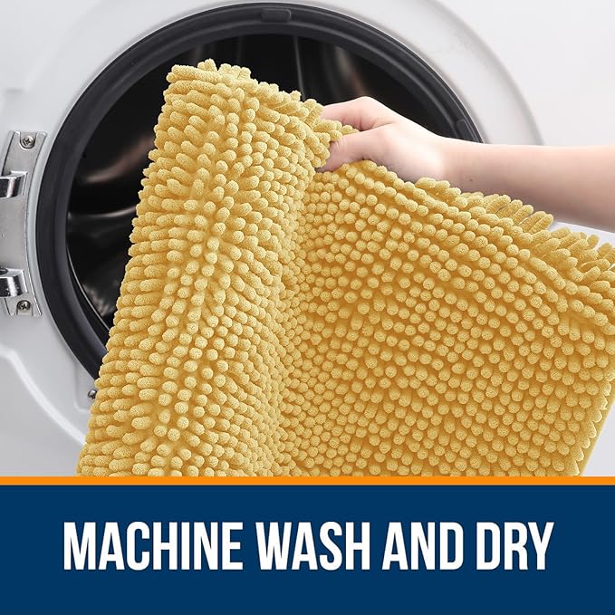 OLANLY Large Bathroom Rugs 70x46, Extra Soft Absorbent Chenille Bath Rugs, Rubber Backing Quick Dry, Machine Washable Bath Mats for Bathroom Floor, Tub and Shower, Home Decor Accessories, Yellow