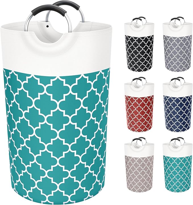 Fabspace Large Laundry Basket Laundry Hamper Bag Washing Bin Clothes Bag Collapsible Tall with Handles Waterproof Travel Bathroom College Essentials Storage for College Dorm, Family (Green) 82L
