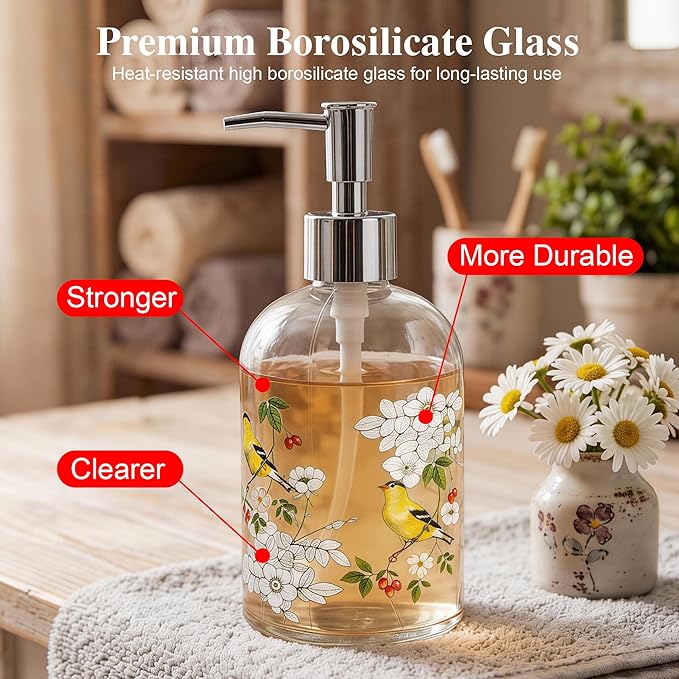 Topadorn 17oz Glass Soap Dispenser with Plastic Pump for Kitchen and Bathroom, Refillable Clear Bottle for Dish Soap & Hand Soap