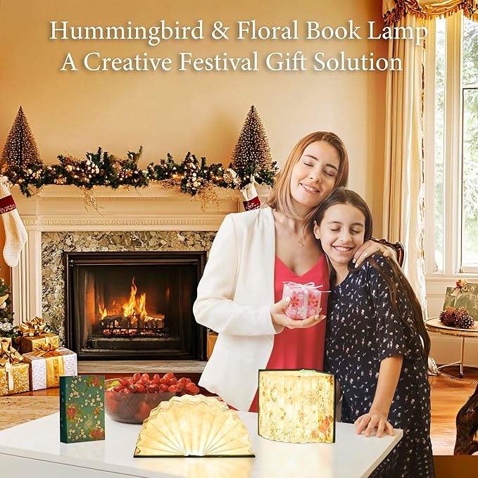 Uniwolk Flower Book Lamp Bookish Birthday Gifts for Women or Freinds, Foldable Paper Desk Lamp for Bedroom Living Room, Book Light as Gifts for Book Lovers, Desk Decor Cute Stuff