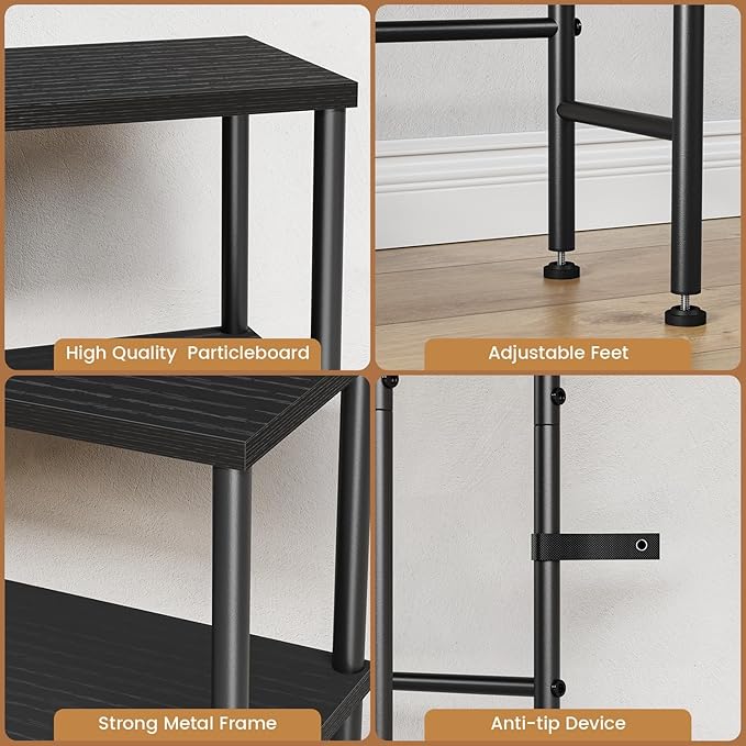 Asgolion Narrow Console Table, 15.7" Small Entryway Table, 2-Tier Sofa Table with Storage, Skinny Console Tables for Entryway, Hallway, Bedroom, Living Room, Foyer, Black