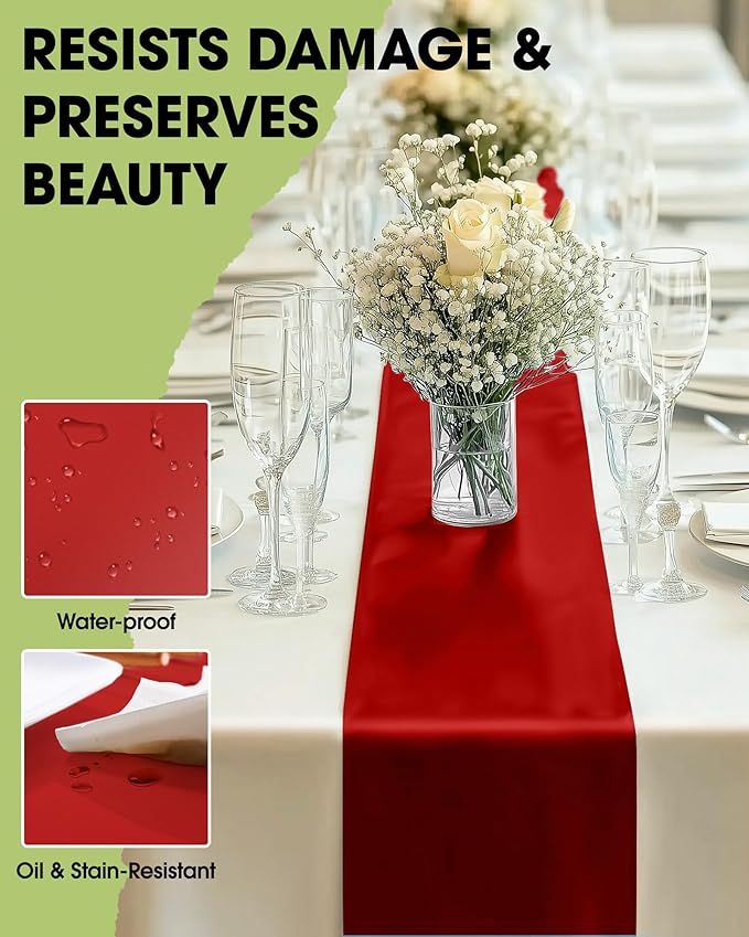Pureegg Red Plastic Table Runners - 20 Pack, 14'' x 108'', Water Resistant & Disposable Centerpiece Decorations for Table Cloth, Wedding, Birthday, Holiday, Baby Shower, Party, Home Decor