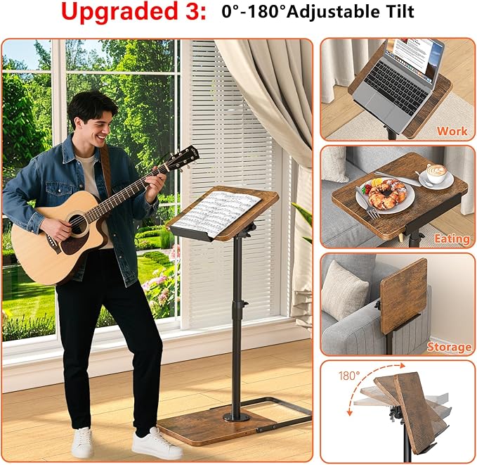 TV Tray Table for Couch, Height Adjustable/360° Swivel/180° Flip-Over Panel Design C-Shaped End Table, Sofa Arm End Side Table with Phone & Tablet Slot for Eating, Laptop,Couch Bed (Vintage Brown)