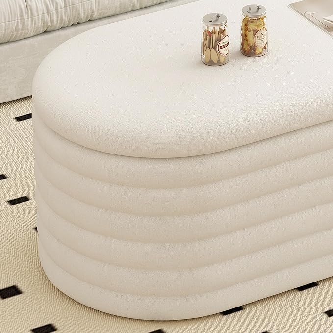 Storage Ottoman Bench 40 inch Upholstered Chenille Fabric Storage Bench for Bedroom End of Bed Stool Aesthetic Large Storag Ottoman for Living Room Entryway,White