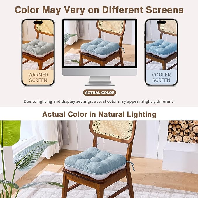 BETU Chair Cushions for Dining Chairs Set of 4,3.5" Thick Kitchen Table Chair Pads with Ties,Non Slip Backing and Covers, Seat Cushion for Dining Room,Bar,Patio Chairs,16"X16"X3.5",Smoky Blue