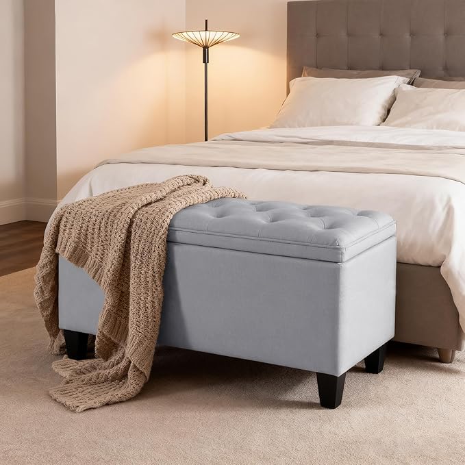 DUMOS Storage Ottoman Bench, Foot Rest with Legs, 16 x 40 x 18 Inches, End of Bed Bench, Storage Chest for Living Room,Bedroom, Entryway, Light Gray
