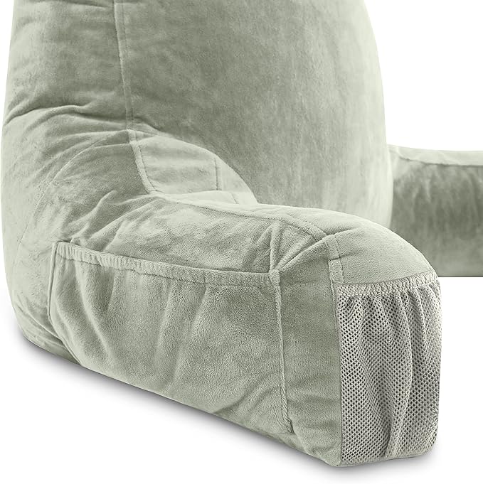 Husband Pillow Medium Reading Pillow with Arms - 23" Backrest for Sitting Up in Bed - Firm Support Bed Rest Pillow for Adults, Neck Roll, Removable Cover - TV, Reading, Lounging - Desert Sage