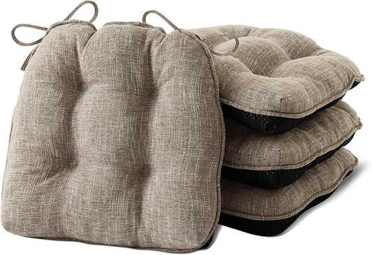 IPYNBAP Chair Cushions for Dining Chairs Set of 4, Kitchen Chair Cushions, Chair Pads with Ties and Non Slip Backing, Tufted Memory Foam Seat Cushion 4 Pack, 18" x 18" x 4", Khaki