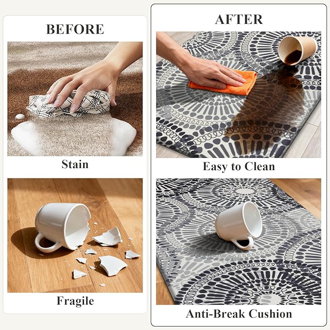 HEBE Anti Fatigue Kitchen Rugs Sets of 2, Non Slip Kitchen Mats for Floor, Waterproof Cushioned Comfort Standing Carpet for Kitchen Sink, Home Office, Laundry Room