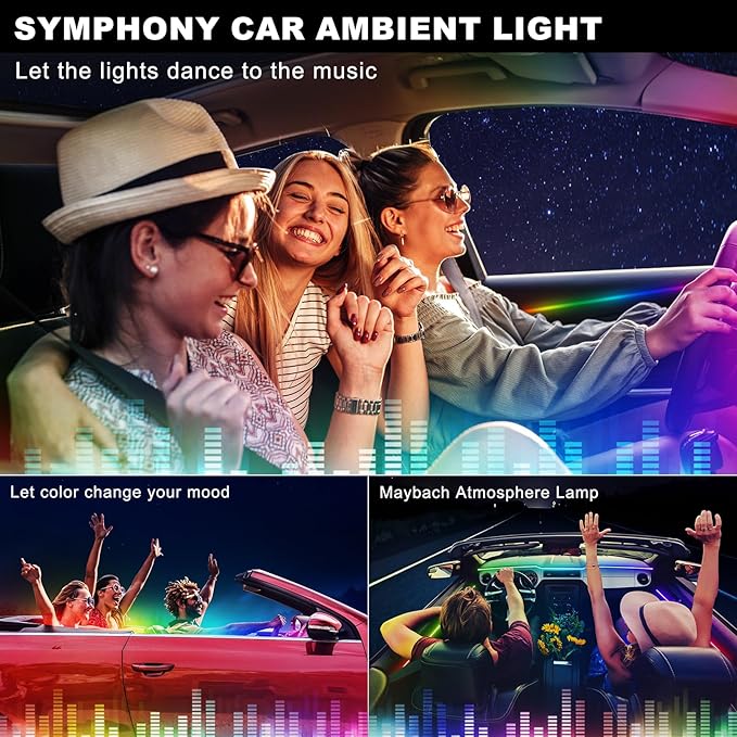 Dreamcolor Acrylic Interior Car LED Strip Light with Wireless APP, RGB 6 in 1 with 175 inches 600 LEDs Fiber Optic Car Ambient Lighting Kits, Sound Active Function LED Strip for Car Accessories