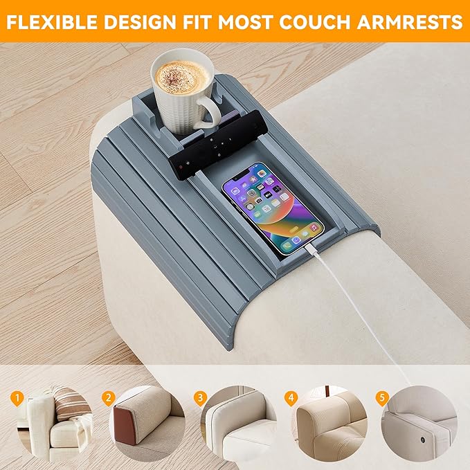 GEHE Bamboo Couch Cup Holder, Anti-Spill Sofa Arm Tray, Natural and Easy to Clean Couch Arm Cup Holder Armrest Tray Perfect for Cups, Beers, Snacks, Remote Control, Drinks