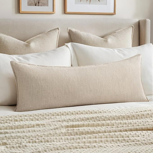 MIULEE Decorative Long Lumbar Throw Pillow Cover for Bed 14x36 Natural Beige Boho Farmhouse Neutral Couch Pillowcase Pack of 1 Accent Modern Sofa Cushion Livingroom Home Decor (Covers Only)