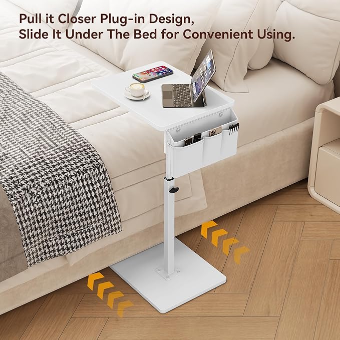 Vagusicc Sofa Armrest Tray Table for Couch, 360° Swivel Height Adjustable TV Tray Table for Small Spaces, Snack Side Table for Couch, Bed, Chair, C Shaped End Side Table for Eating, Reading, Laptop