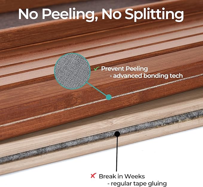 DETOR Couch Arm Tray with Anti-Slip Leather Pad, Sturdy Bamboo Slats, Fits Armrests 5.5" and Wider, Acacia Stained