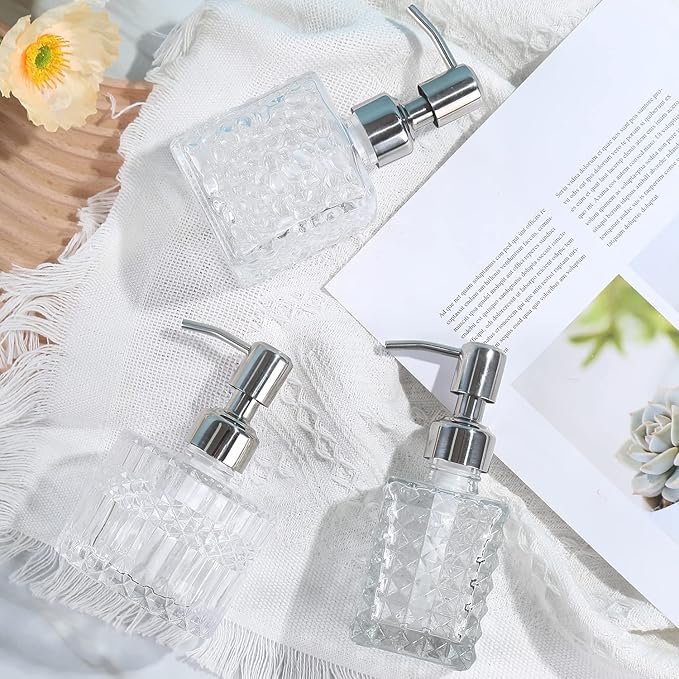 YunNasi Soap Dispenser with Stainless Steel Pump, Clear Crystal Design, Vintage and Elegant, Refillable Liquid Hand Soap Dish Soap Dispensers for Bathroom Counter, Kitchen Sink (Style 5)