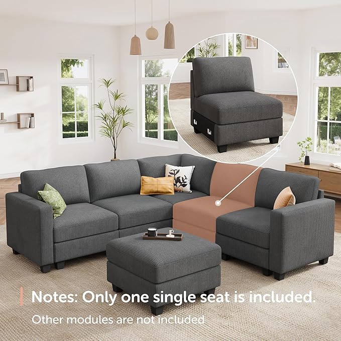 HONBAY Modular Sectional Sofa, Armless Chair for Sectional Couch, Grey