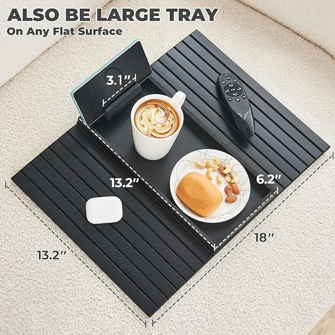 LOVYANXUE Bamboo Sofa Arm Tray Armrest Table with 360° Rotating Phone Holder, Anti Falling Couch Arm Tray, Foldable and Portable Sofa Armrest Cup Holder for Drink,Cups, Phone, Snacks, Remote