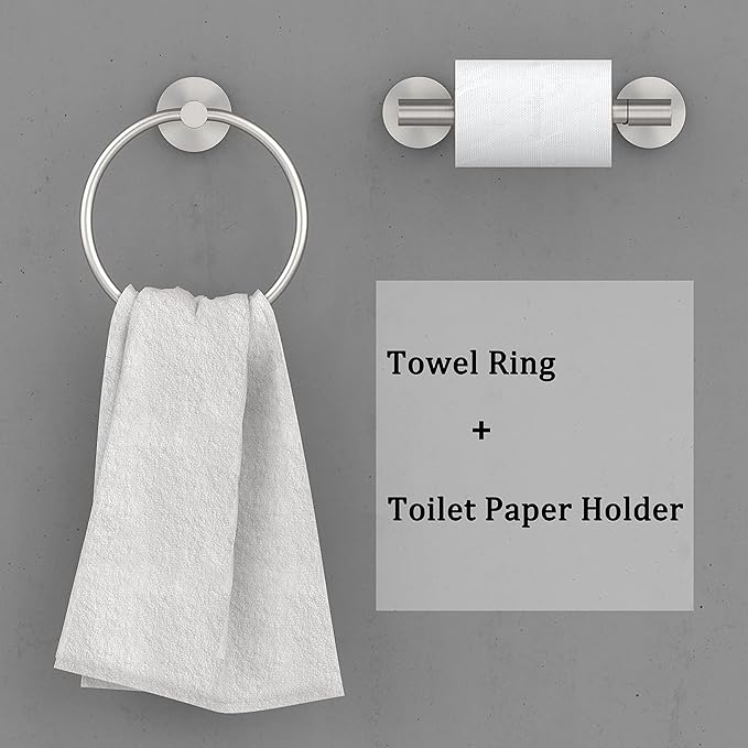 RARXTR Brushed Toilet Paper Holder & Towel Ring SUS304 Stainless Steel 2pc Bathroom Hardware Set with Double Post Pivoting Toilet Paper Roll Holder Wall Mount & Bathroom Towel Holder Set