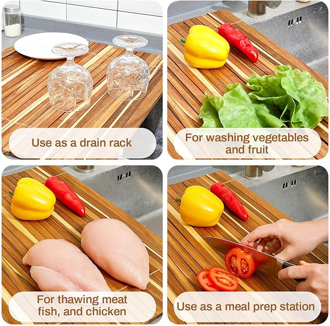 Maxdot Wooden Dish Drying Rack, 20.5 x 16 Inch Roll up Kitchen Over Sink Dish Drying Rack for Dishes, Plates, Bowls, Wooden Cover Counter Space, Crack Resistant Drainer, Kitchen Supplies