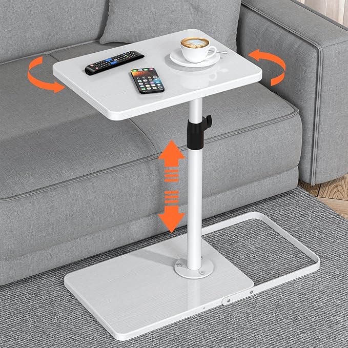 TV Tray Table for Couch - Adjustable Height & 360°Swivel Panel Design，Larger Metal and Wooden Base to Prevent Slipping，Sofa Armrest Tray Table for Eating Laptop Couch Bed Dinner or Small Space