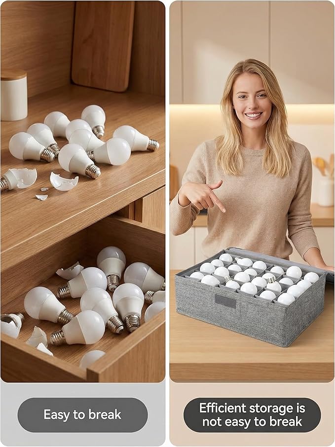 2 Pcs Light Bulb Storage 0rganizer, Christmas Light Storage Keep 30 Capacity Light Bulb Foldable Organizer with Lid Sturdy PP Board Fits Various Balls Standard Bulbs for Xmas Holiday
