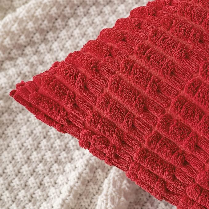 MIULEE Pack of 2 Red Corduroy Decorative Pillow Covers 16x16 Inch Soft Boho Striped Throw Pillow Covers Modern Farmhouse Home Decor for Sofa Living Room Couch Bed