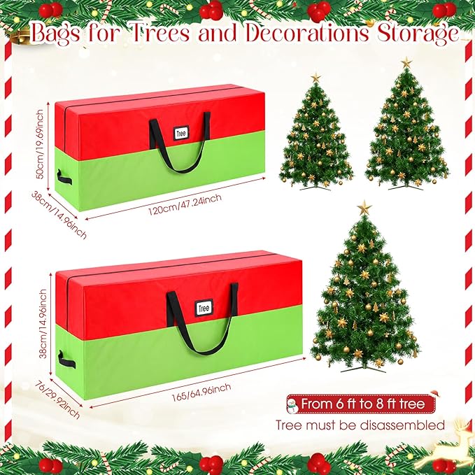 7.5 ft Christmas Tree Storage Bag Heavy Duty 420D Oxford Artificial Christmas Tree Bag with Reinforced Handles Dual Zippers Card Slot Wide Opening Extra Large Storage Container, Green and Red