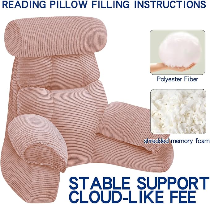 FXXUDVNIIN Back Pillow for Bed Sitting up – with 9.4" Armrest, for Reading, Gaming, Relaxing. Also Serves as tv Pillows for Sitting in Bed, Floor Pillow & Back Support for Adults.