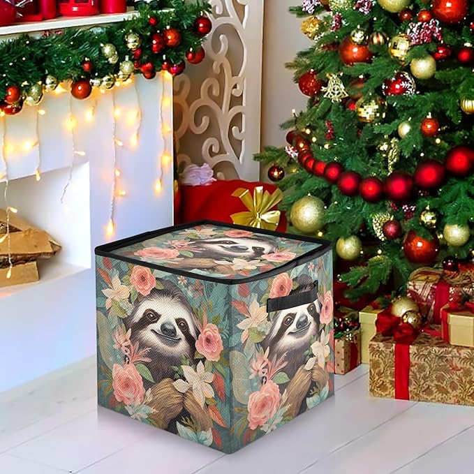 Kigai Sloth Christmas Ornament Storage Box with Zipper & Adjustable Dividers Holiday Ornament Organizer Xmas Storage Container, 64 Balls