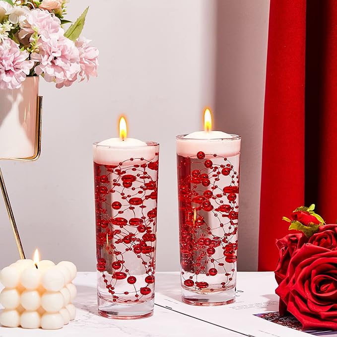 Tondiamo 24 Pcs Artificial Pearl String for Floating Candle Faux Pearls Beads String Garland Centerpiece Decoration for Vases Filler Wedding Spring Holiday Party Decor(Red)
