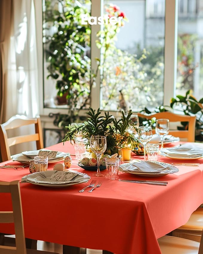 Pureegg Plastic Table Cloth Disposable 10 Pack, 54 x 108 Inch Table Cloths, Halloween Party, Thanksgiving Decorations, Harvest, Fall Tablecloths, Rectangle Tables, Leakproof & Sturdy, Orange
