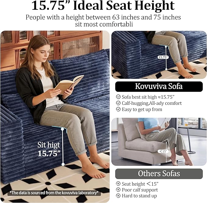 118" Modular Sectional Sofa, Boneless Compressed Sofa in a Box, U-Shaped Cloud Couch with Deep Seats & Chaise for Living Room, No Assembly Required (Blue, 118" U-Shape with Right Facing Chiase) | Boneless Compressed, Sofa in a Box, Cloud Couch, Deep Se...