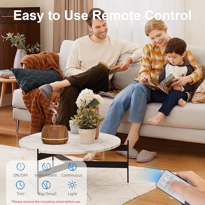 SEEDSEEL 300ML Essential Oil Diffuser with Remote Control,7 LED Colour Lights,4 Timer, Quiet,Ultrasonic Aromatherapy Diffuser for Bedroom, Living Room, Desk,Office