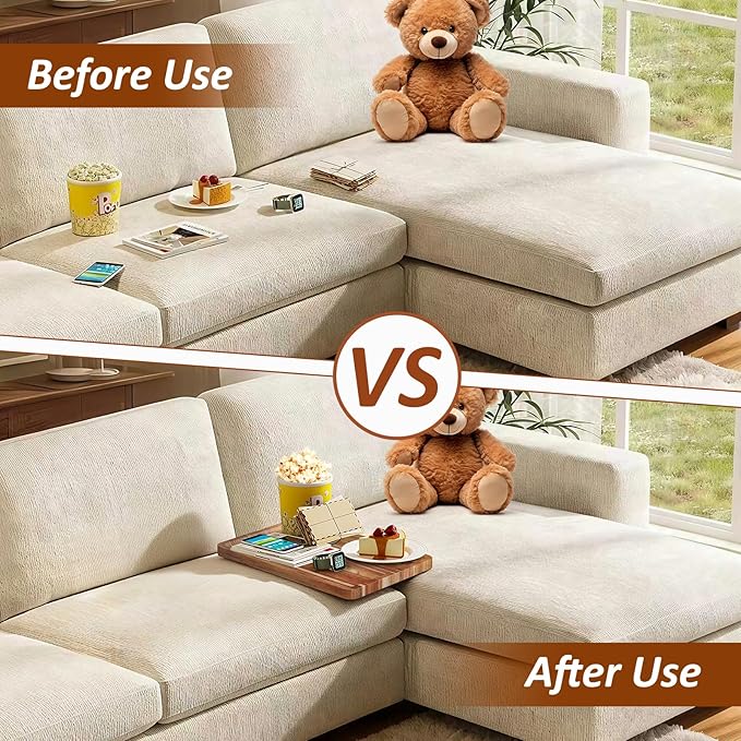 Acacia Wood Couch Tray, Folding sofa Table Insert for Middle Portable Couch Armrest Trays Perfect for Drinks, Snacks, Phone, Remote Control,14.96x10.23-inch (Rectangle)