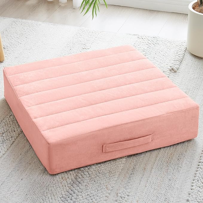 JKMAX Floor Pillow - PinkJKMAX 22 inches Floor Pillow for Adults - Large Meditation Cushion with Thick Foam - Premium Outdoor Square Floor Cushion Seat - Yoga Pillow for Sitting On Floor - Pink
