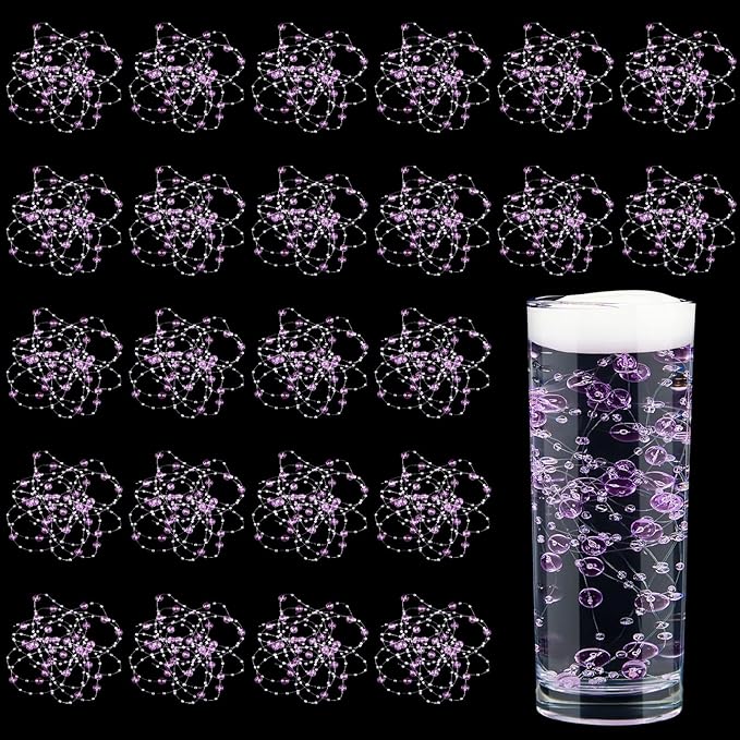 Tondiamo 24 Pcs Artificial Pearl String for Floating Candle Faux Pearls Beads String Garland Centerpiece Decoration for Vases Filler Wedding Spring Holiday Party Decor(Clear Purple)