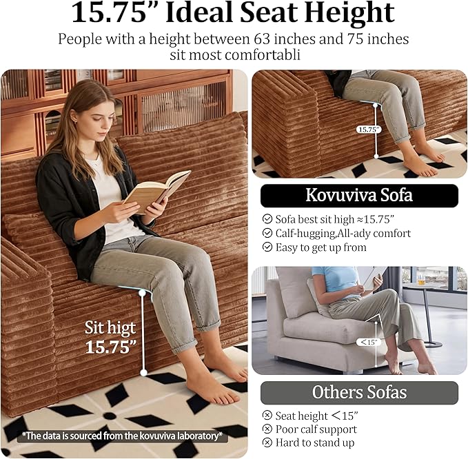 Modular Sectional Sofa, Boneless Compressed Sofa in a Box, L-Shaped Cloud Couch with Deep Seats & Chaise for Living Room, No Assembly Required (Orange, 92.5" L-Shape with Left Facing Chiase) | Boneless Compressed, Sofa in a Box, Cloud Couch, Deep Seats...