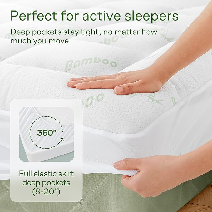 Niagara Ultra Soft California King Size Mattress Topper - Viscose Made from Bamboo Pillow Top Mattress Pad for Back Pain Relief - Naturally Cooling for Hot Sleepers, fits 6-18" Mattress, 600GSM, Green