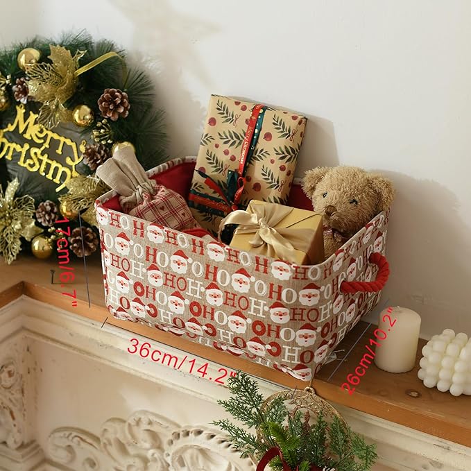 INough Christmas Baskets for Gifts Empty, Baby Basket Collapsible Santa Storage Bins Bright and Festive Gift Storage Container for Christmas, Christmas Decor for Baby/Kids/Nursery Room