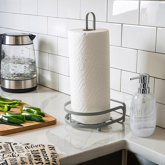 Kitchen Details Industrial Collection Paper Towel Holder Dispenser, Free Standing, Holds 1 Jumbo Roll, Grey