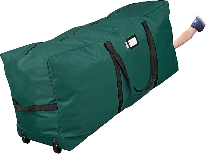 Primode Xmas Rolling Tree Storage Bag, Large Heavy Duty Storage Container, 22" Height X 16" Wide X 50" Long with 2 Wheels and Handles Fits Up to 7.5 Foot Tall Disassembled Holiday Tree (Green)
