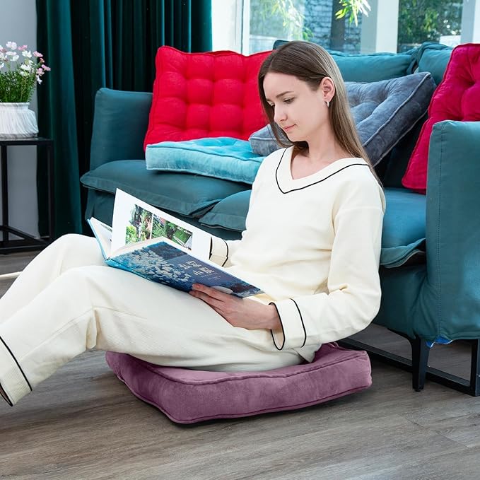 1 MIDDLE ONE Floor Pillow Set of 2, Memory Foam Meditation Cushion, Floor Cushions for Adults Sitting, Large Square Seat Cushions for Yoga, Living Room, 20x20 Inch (Purple)