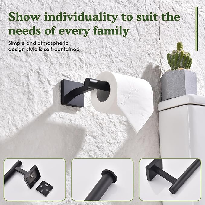 Matte Black Toilet Paper Holder Contemporary Wall Mount Premium 304 Stainless Steel Modren Toilet Paper Tissue Roll Holders for Bathroom Mega Rolls Rustproof
