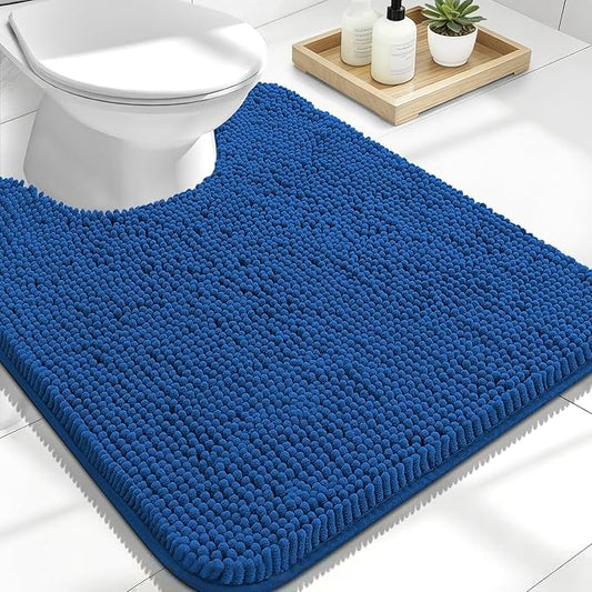 OLANLY Toilet Rugs U-Shaped 24x20, Extra Soft Absorbent Chenille Contour Bathroom Rugs for Toilet, Dry Quickly, Machine Washable, Non-Slip Bath Mat, Deep Navy Blue