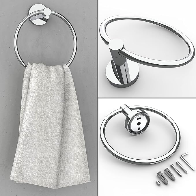 RARXTR Polished Finish Toilet Paper Holder & Towel Ring SUS304 Stainless Steel 2pc Bathroom Hardware Set with Double Post Pivoting Toilet Paper Roll Holder Wall Mount & Bathroom Towel Holder Set