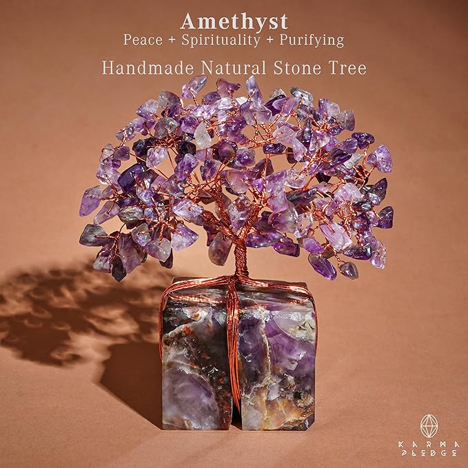 Chakra Tree of Life for Unique Gifts for Mom, Dad, Home and Office Decor, Handmade Amethyst Healing Crystal Tree for Positivity, Money & Good Luck, Birthday Gifts for Women, Mens