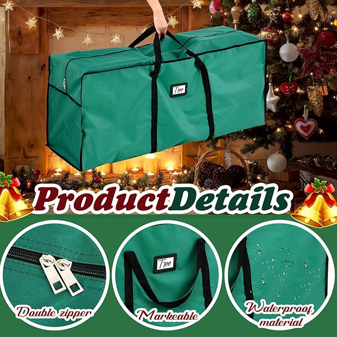 Paterr 2 Pack 7.5 ft Large Christmas Tree Storage Bag, 600d Waterproof Oxford Heavy Duty Artificial Christmas Tree Container Trees Storage Holder Bag Box with Reinforced Handle Dual Zipper(Green)