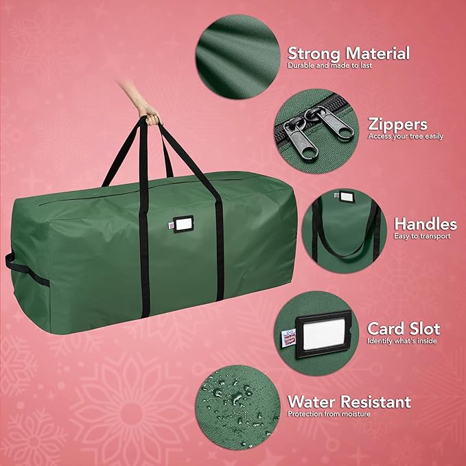 Holiday Cheer Christmas Storage Bag Heavy Duty Fits Up to 7.5ft Tall Artificial Tree, Waterproof with Durable Handles & Zipper Xmas Tree Storage Bag (Green)