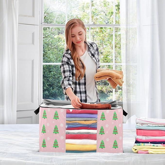 Burbuja 2 Pack Storage Bag Organizer with Handles for Clothes, Blankets, Bedding, Christmas Tree Foldable Storage Bag with Zipper & Clear Window, 95L